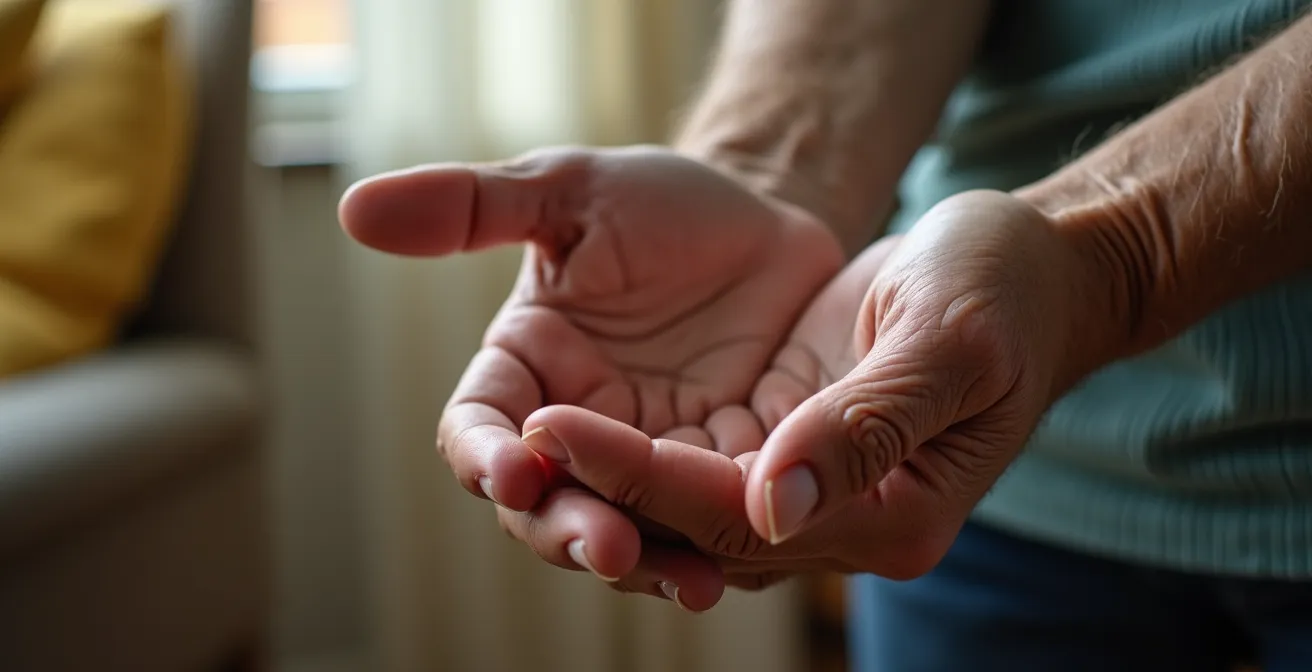 Portrait rapproché de mains âgées accomplissant un geste précis avec sérénité